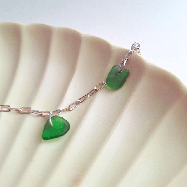 Bocca vert - bracelet en argent et verre des plages