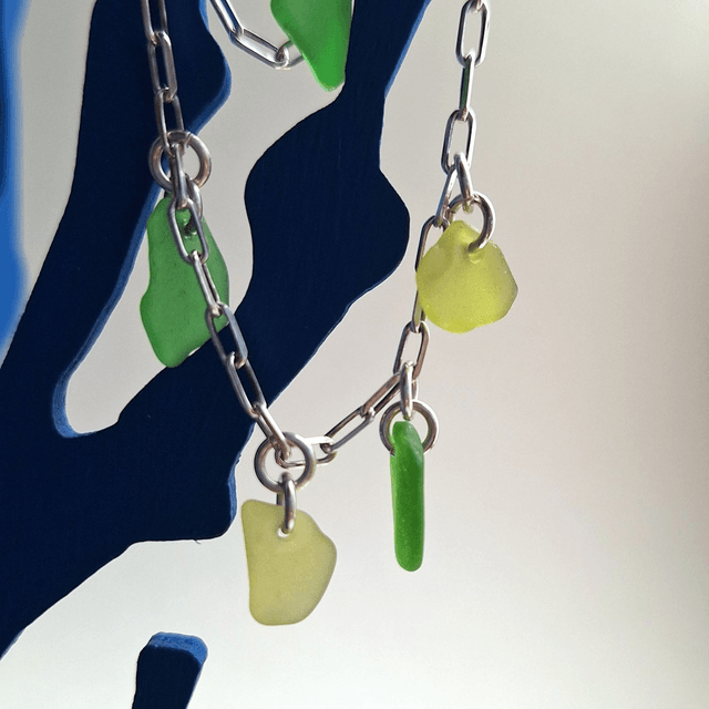 Bocca vert et jaune - bracelet en argent et verre des plages
