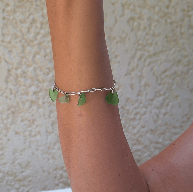 Bocca vert d'été - bracelet en argent et verre des plages