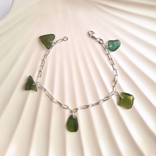 Bocca vert forêt - bracelet en argent et verre des plages