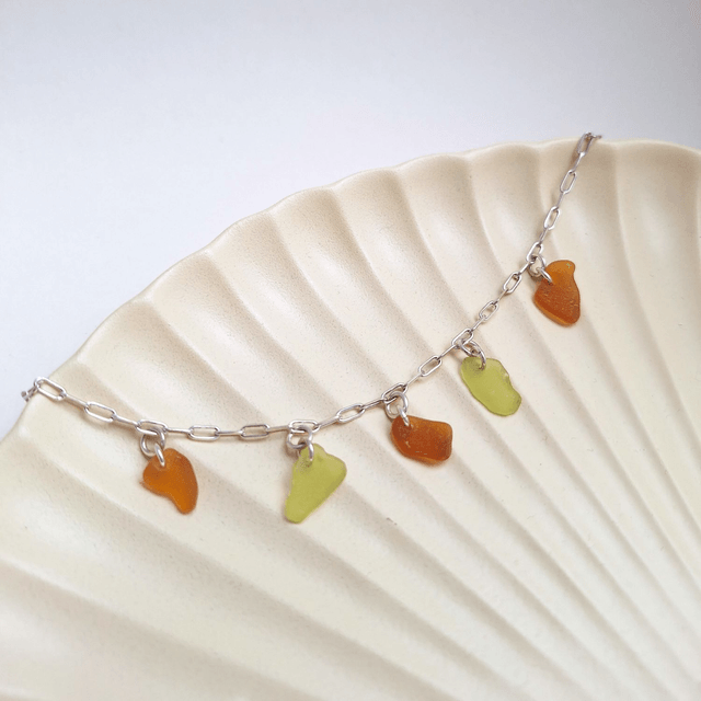 Bocca orange et jaune - bracelet en argent et verre des plages