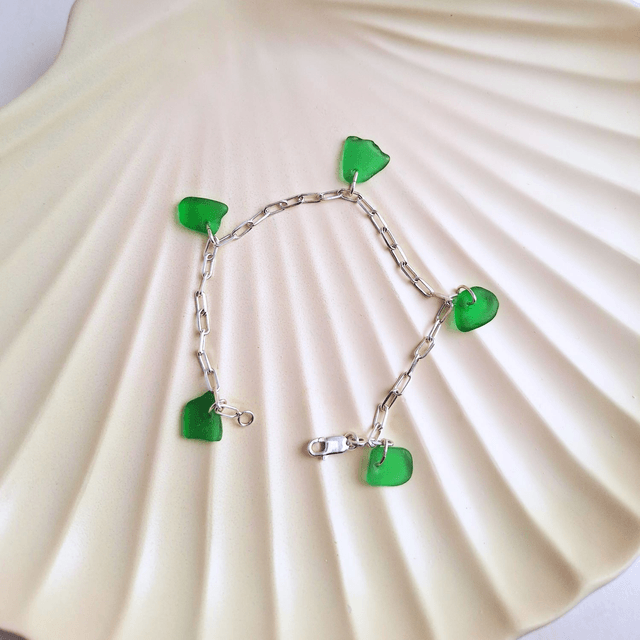 Bocca vert - bracelet en argent et verre des plages