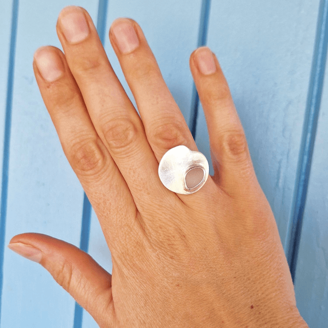 Nénuphar rose - bague argent brossé et verre