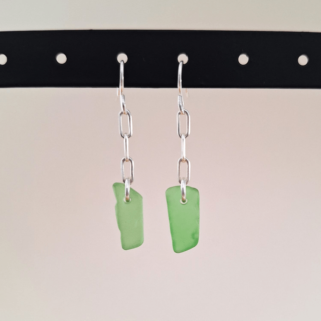 Bocca vert - boucles en argent et verre des plages