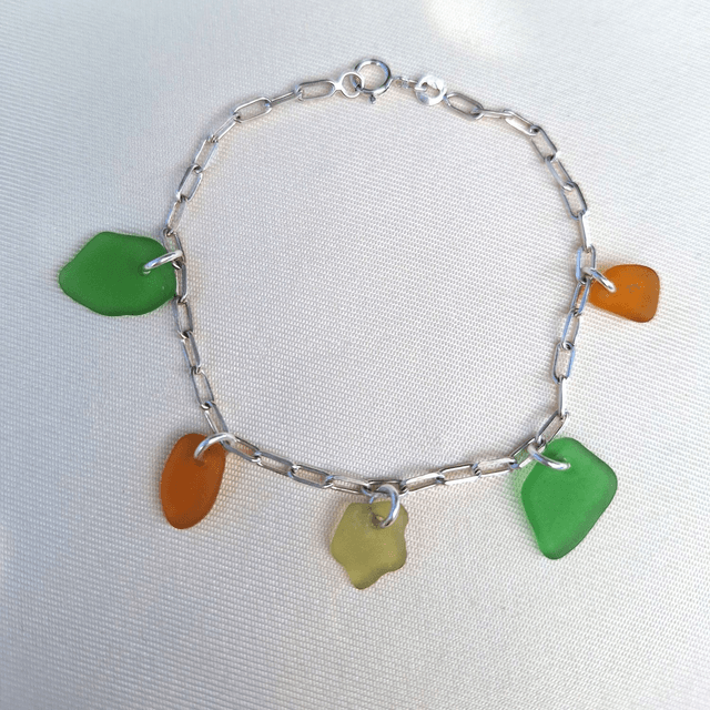 Bocca vert et orange - bracelet en argent et verre des plages
