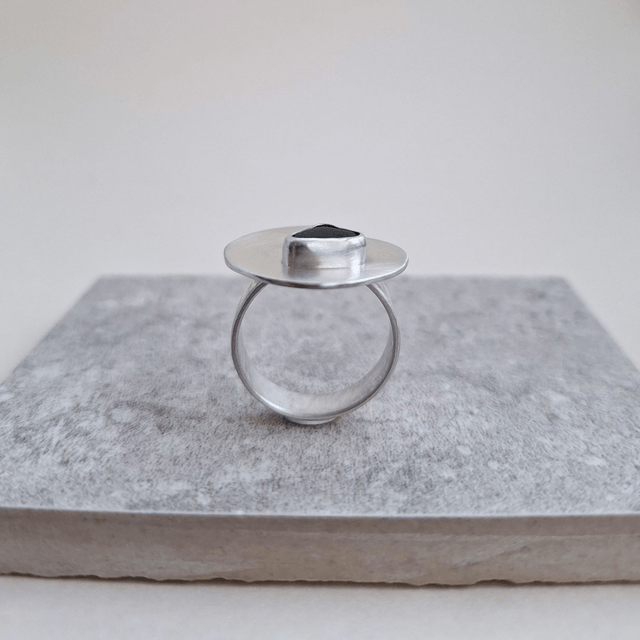 Nénuphar turquoise - bague argent brossé et verre