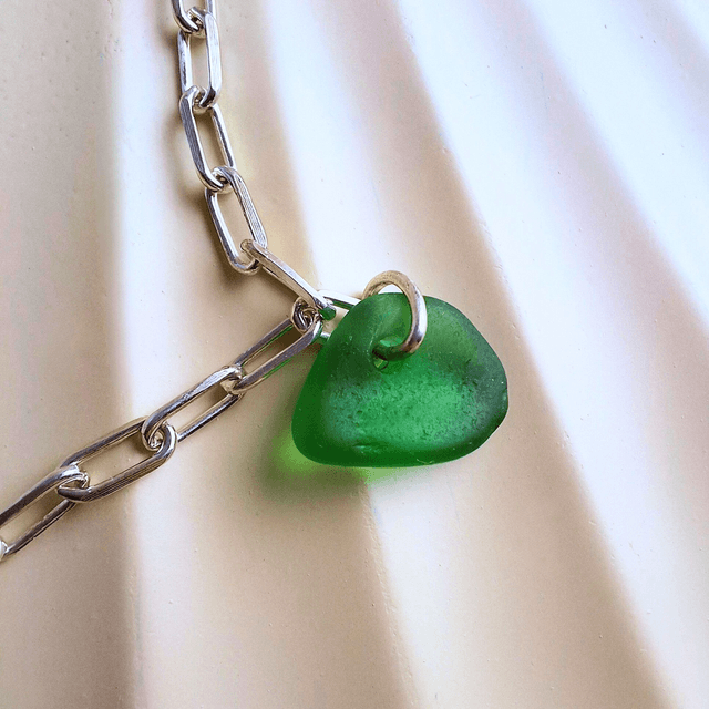 Bocca vert - bracelet en argent et verre des plages
