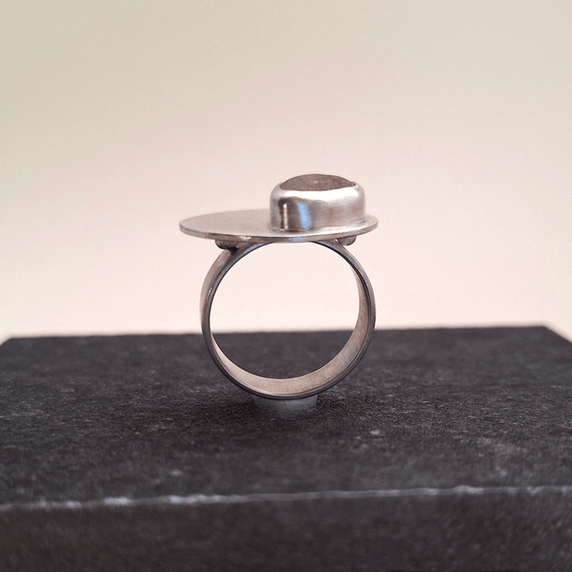 Nénuphar rose - bague argent brossé et verre