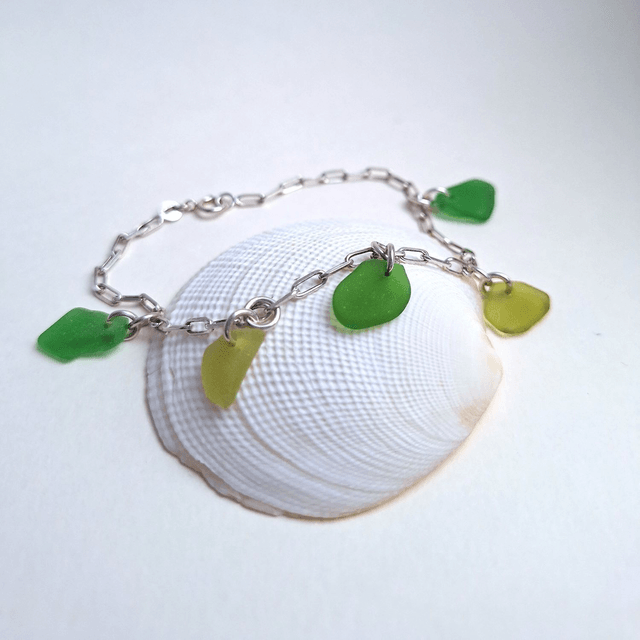 Bocca vert et jaune - bracelet en argent et verre des plages