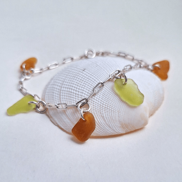 Bocca orange et jaune - bracelet en argent et verre des plages