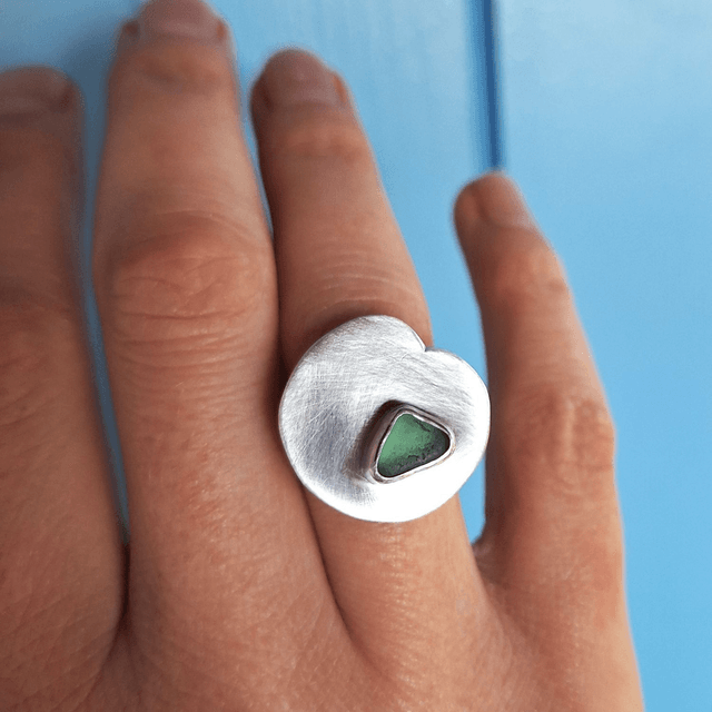 Nénuphar turquoise - bague argent brossé et verre