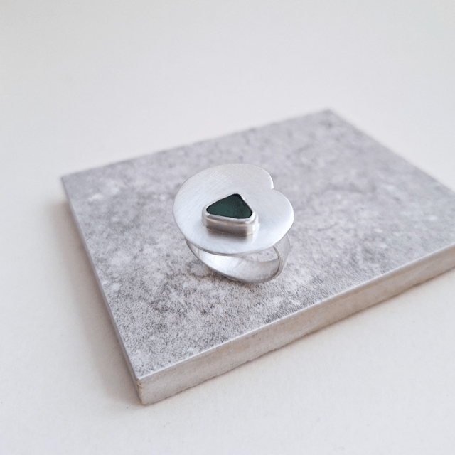 Nénuphar turquoise - bague argent brossé et verre