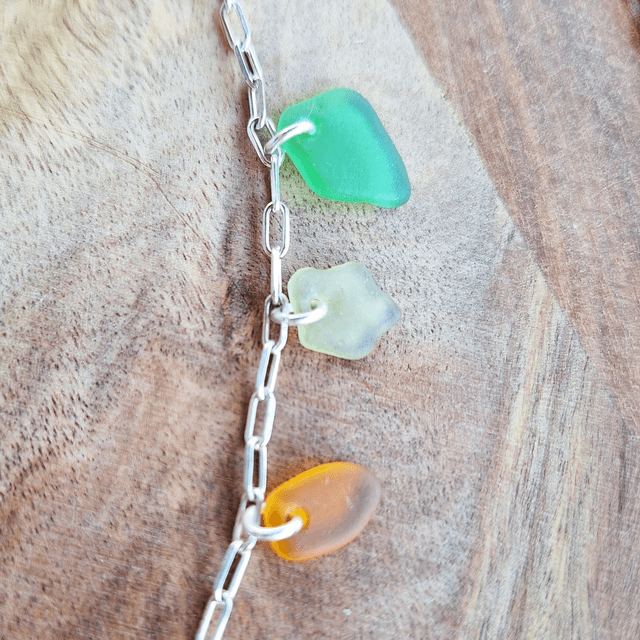 Bocca vert et orange - bracelet en argent et verre des plages