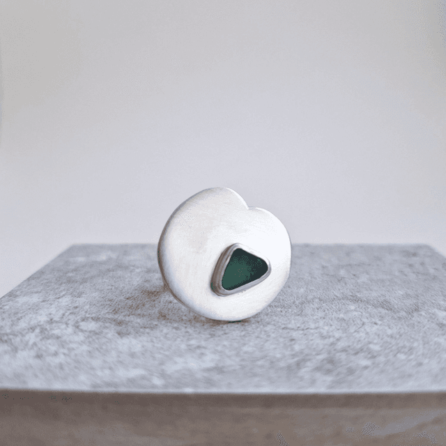 Nénuphar turquoise - bague argent brossé et verre