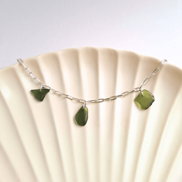 Bocca vert forêt - bracelet en argent et verre des plages