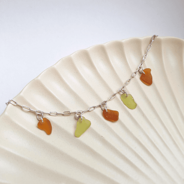 Bocca orange et jaune - bracelet en argent et verre des plages