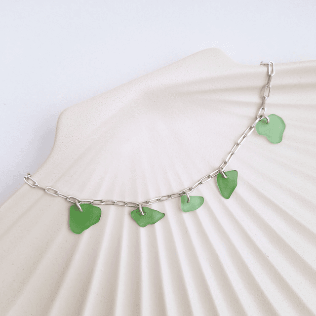 Bocca vert d&#039;été - bracelet en argent et verre des plages
