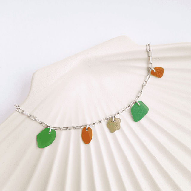 Bocca vert et orange - bracelet en argent et verre des plages